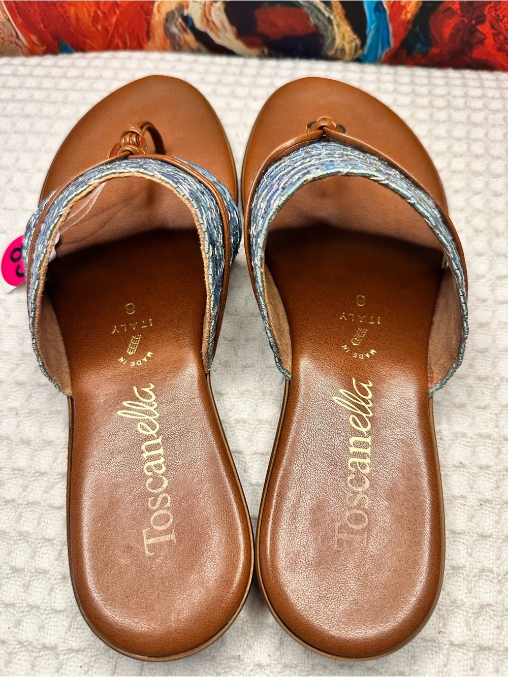 No.83 Toscanella Made in Italy Blue Raffia Thong Sandals - Picture 3 of 5